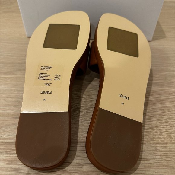 LÉMÉLS - BROWN LEATHER SLIDES - SIZE 39 (8) - Picture 4 of 7